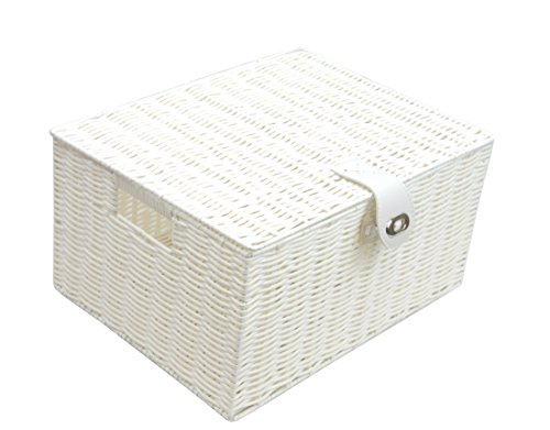 White Arpan Small Resin Woven Storage Basket Box With Lid & Lock