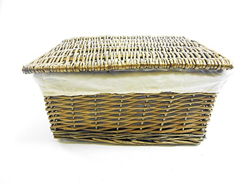 Natural, Large topfurnishing Black White Brown Oak Lidded Wicker Storage Toy box Empty Xmas Hamper Basket Lining 40x30x20cm