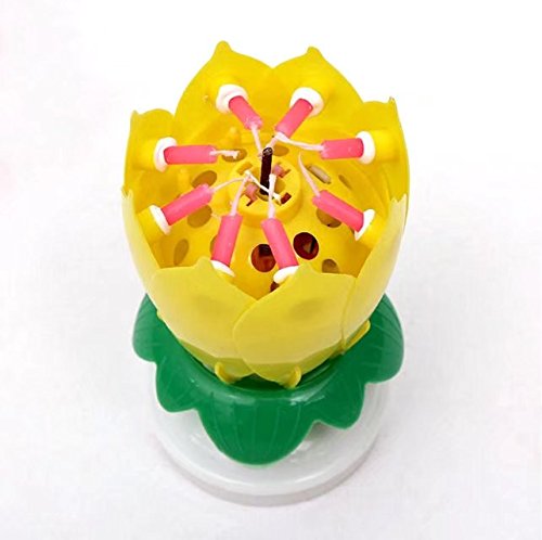 Amazing Happy Birthday Music Candle Novelty Blooming Lotus Flower Yellow